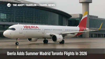 Iberia Airbus A321XLR at a Toronto Pearson gate, highlighting new summer Madrid to Toronto flights starting June 13, 2026.