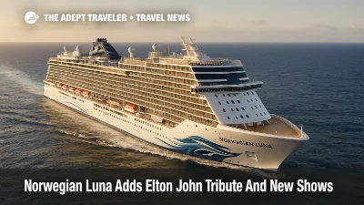 Norwegian Luna cruise ship sailing in the Caribbean, featuring its new Elton John tribute show and expanded entertainment