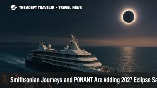 PONANT ship sailing the Western Mediterranean during the 2027 total solar eclipse, illustrating a Smithsonian Journeys Iberian Peninsula cruise experience