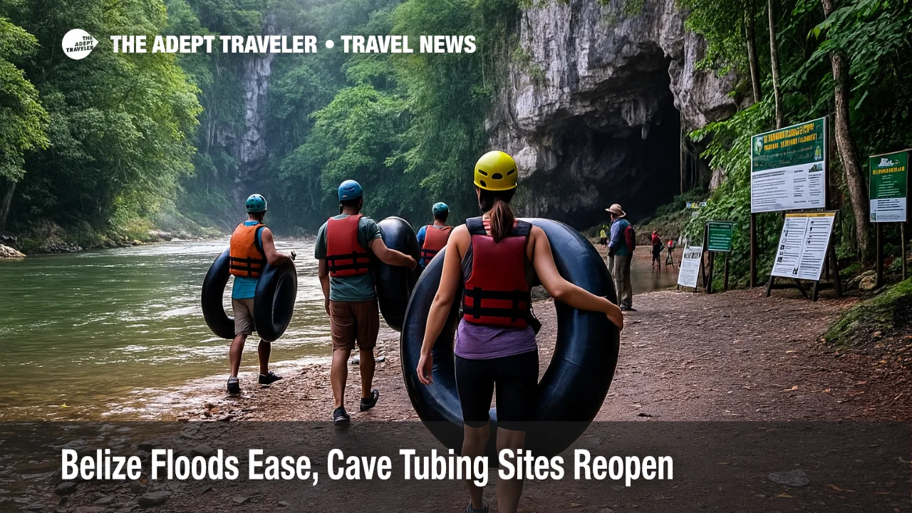 Small guided group prepares for Belize cave tubing closures easing at Nohoch Che'en as river levels recede and tours cautiously restart