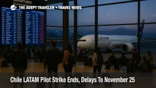 Passengers watch departure boards in Santiago as LATAM Chile pilot strike cancellations disrupt flights but operations normalize from November 25