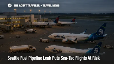 Fuel trucks beside jets at Seattle-Tacoma International Airport, hinting at Seattle pipeline leak Sea-Tac flights risk.