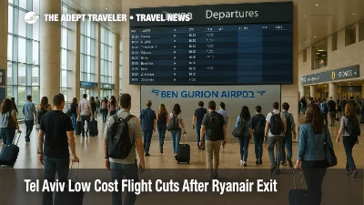 Travelers watch a departures board in Ben Gurion Airport as Tel Aviv Ryanair flights disappear and low cost options shrink for Winter 2025-2026