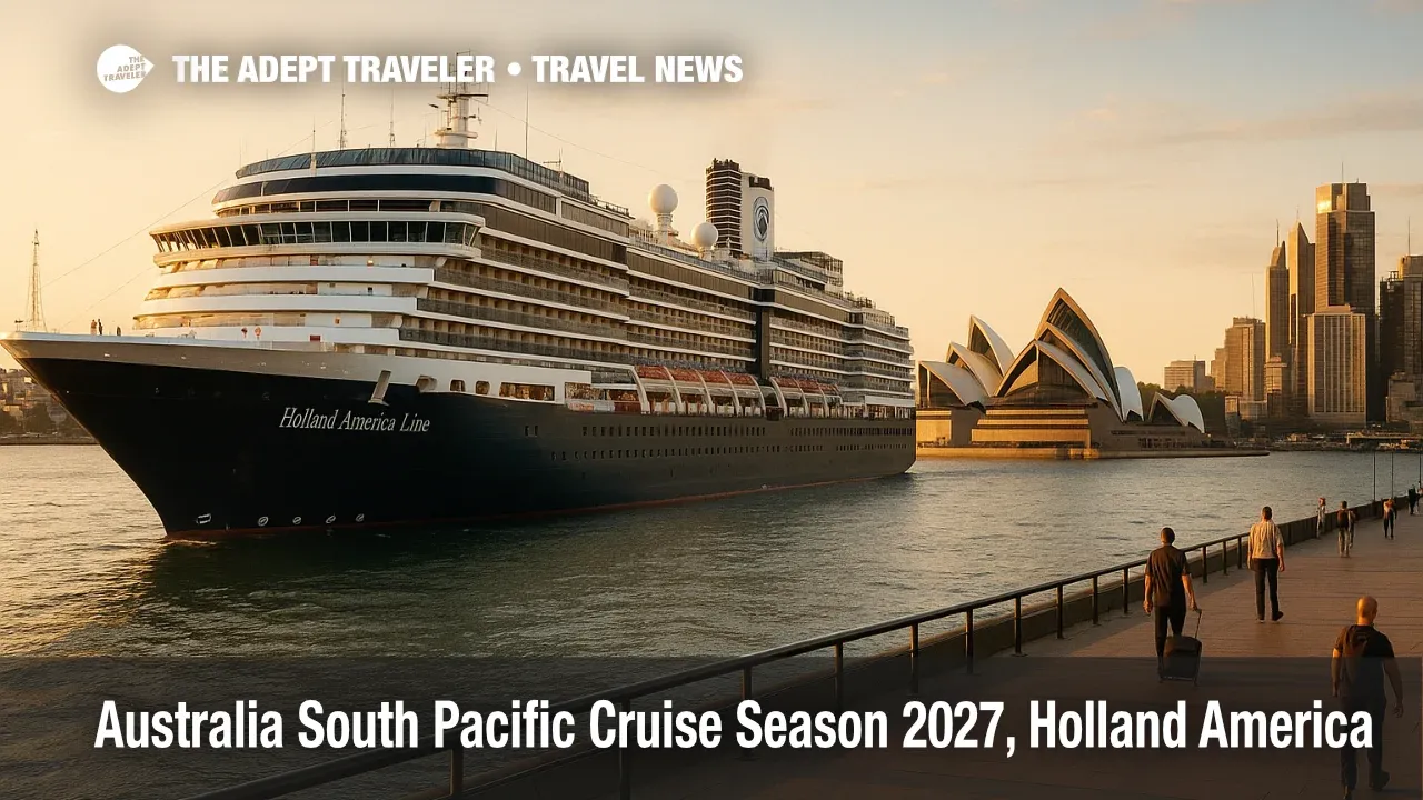 Cruise ship docked in Sydney Harbour as guests board longer Australia South Pacific cruises 2027 with new overnight and UNESCO rich itineraries