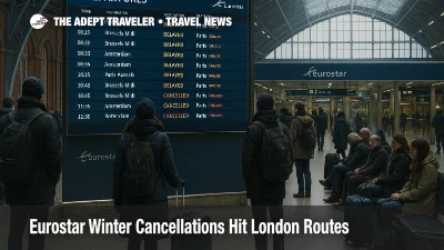 Travelers watch departures board at London St Pancras as Eurostar winter cancellations thin key London routes to Paris, Brussels, and Amsterdam