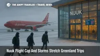 Stormy conditions at Nuuk Airport as the flight cap and Davis Strait winds delay departures and stretch Greenland itineraries