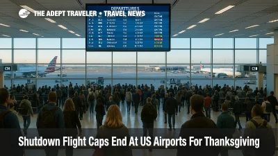 Travelers watch a departures board at Atlanta as shutdown flight caps end at US airports and restored schedules ease Thanksgiving congestion