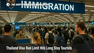 Travellers queue at Suvarnabhumi Airport immigration booths as Thailand visa run limit enforcement tightens checks on repeated visa exempt entries