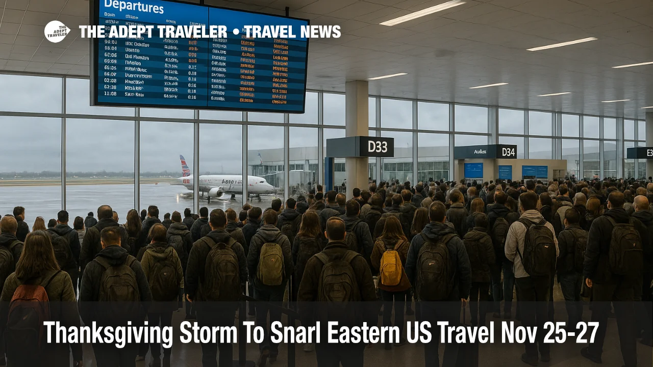 Travelers crowd a departures hall at Dallas Fort Worth Airport as a Thanksgiving storm across the eastern US disrupts flights and connections