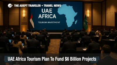 Delegates attend a UAE Africa tourism investment summit session in a Dubai conference hall focused on funding new travel and hospitality projects across Africa
