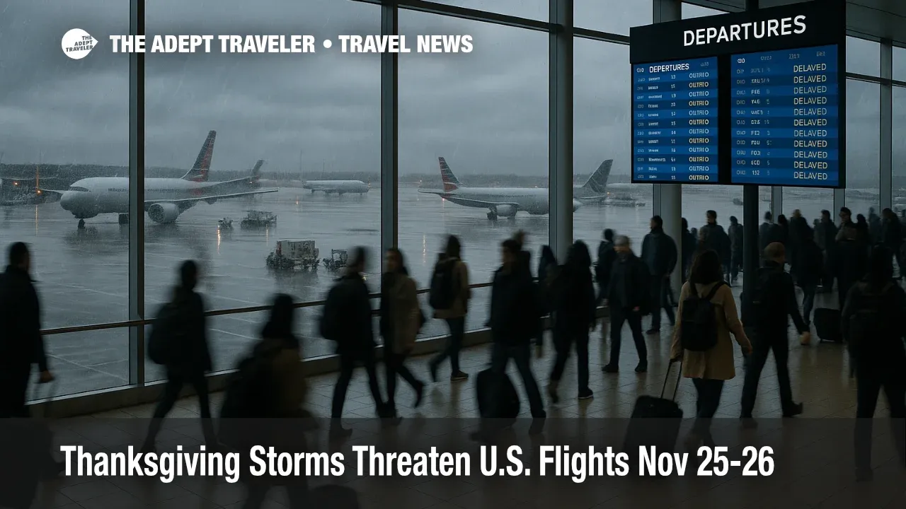 Thanksgiving storms threaten U.S. flights as travelers face long lines and wet tarmac at a busy Dallas Fort Worth gate
