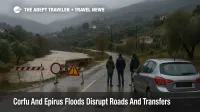 Flooded road and blocked bridge in northern Corfu illustrate Corfu Epirus floods travel disruption for drivers heading to villages and resorts
