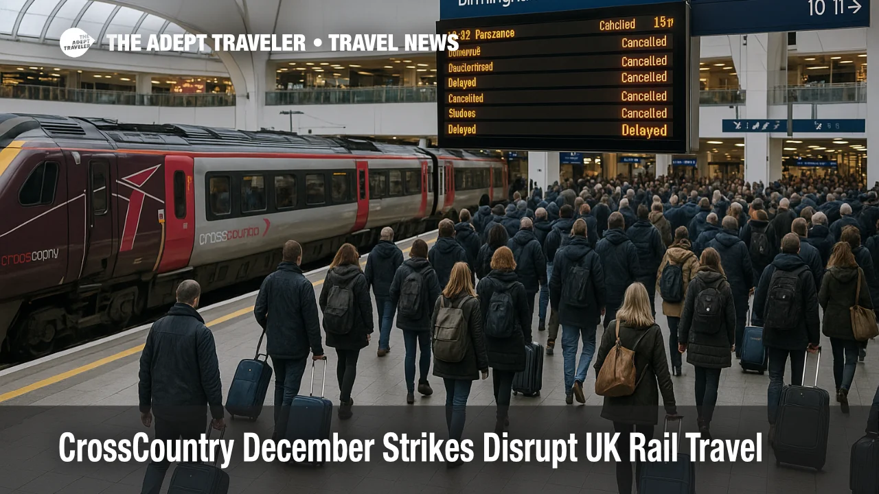 Travelers watch departure boards at Birmingham New Street as CrossCountry December rail strikes leave platforms busy and several services cancelled