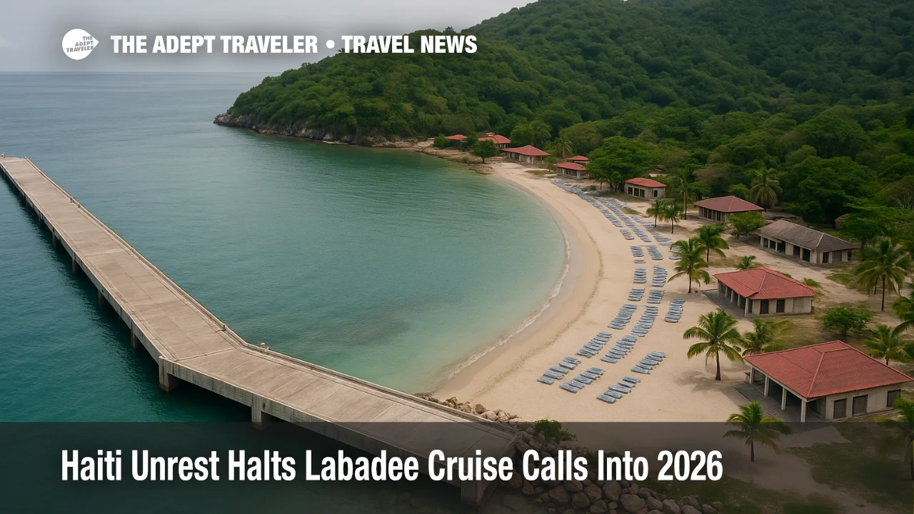 Empty Labadee Haiti cruise pier and quiet resort beaches illustrating Labadee Haiti cruise suspension and the impact of Haiti's security crisis on sailings