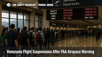 Travelers wait at Simón Bolívar International Airport check in as Venezuela flights suspended FAA warning disrupts departures and limit options
