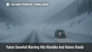 Vehicles crawl along a snow covered South Klondike Highway during a Yukon snowfall warning that makes Klondike and Haines border roads hazardous for drivers