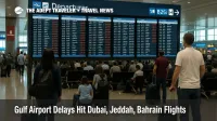 Travelers wait in Dubai International Airport departures hall as Gulf airport delays Dubai Jeddah increase missed connection risk across key hubs