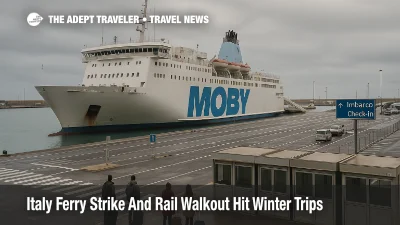 Travelers wait near a Moby ferry in Civitavecchia during the Italy ferry strike December disruption to island sailings