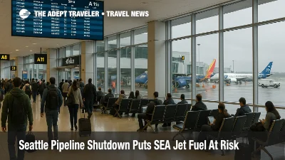Travelers watch a departures board inside Seattle Tacoma airport as a Seattle pipeline SEA jet fuel constraint quietly raises delay risks at the gates