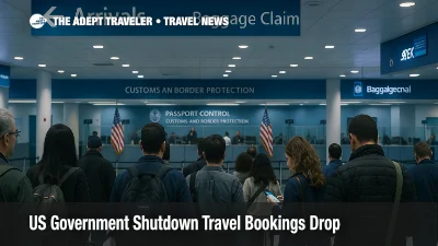 Travelers queue at JFK passport control as US government shutdown travel bookings drop and inbound visitors face higher fees and tougher border perceptions