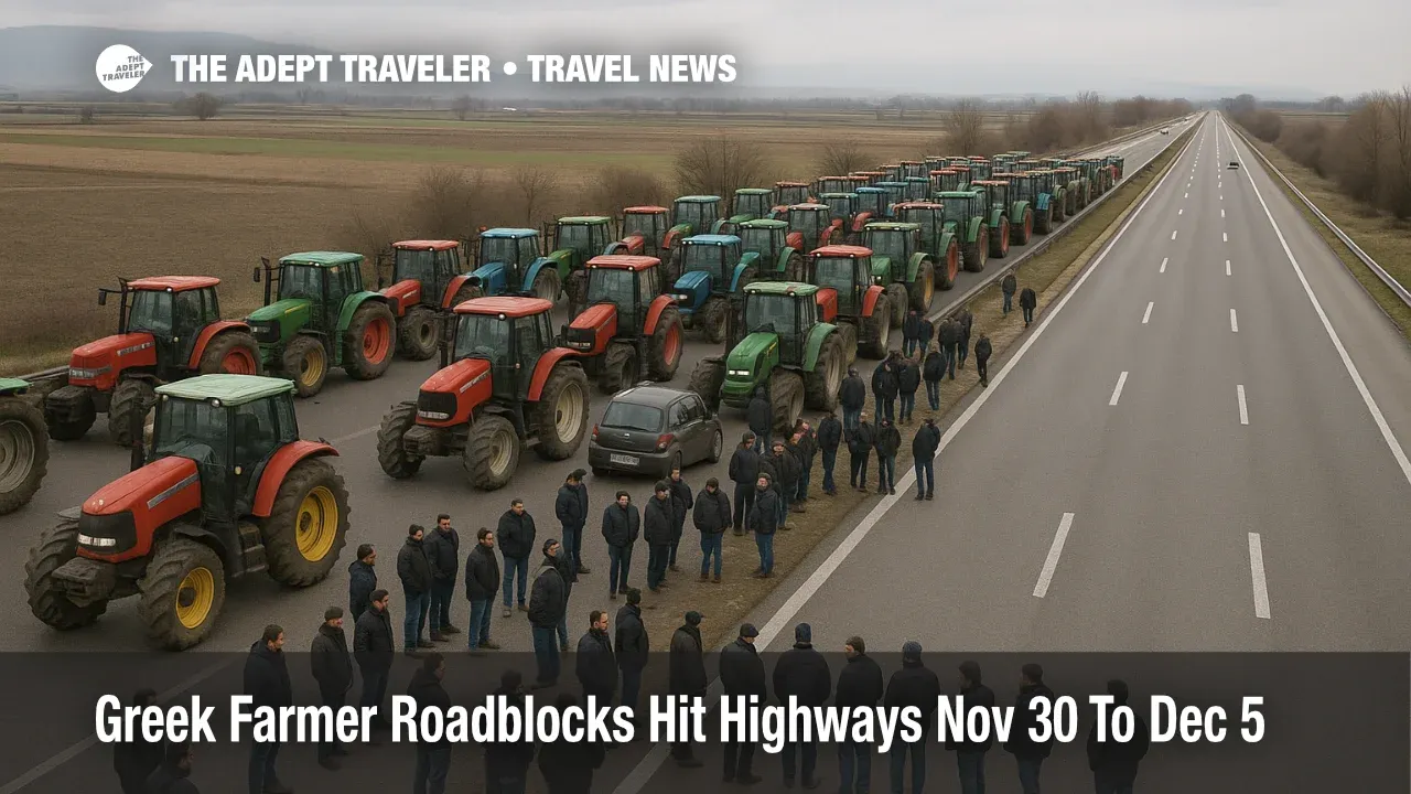 Tractors block the Athens to Thessaloniki highway in Greece farmer roadblocks highways protest causing heavy delays for road travelers