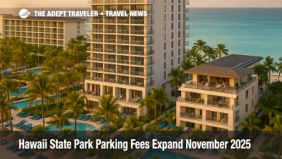 Aerial view of Aruba luxury hotel boom on Palm Beach, highlighting Hilton Aruba's Westerly tower, pools, and cabanas as new upscale resort options grow.