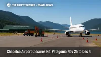 Chapelco airport closures November December shown by construction vehicles on the apron at Aviador Carlos Campos Airport
