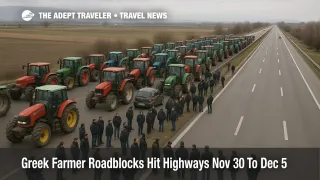 Tractors block the Athens to Thessaloniki highway in Greece farmer roadblocks highways protest causing heavy delays for road travelers