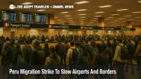 Lines at Lima airport immigration as the Peru migration strike November 27 slows passport control and risks missed flights.