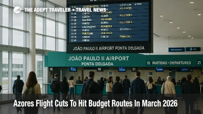 Travelers study the departures board at João Paulo II Airport as Ryanair Azores flight cuts leave fewer low cost options to Lisbon, Porto and Europe