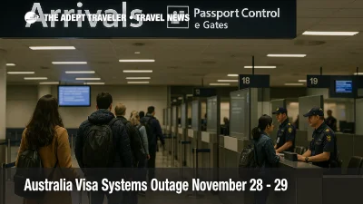 Travelers wait at Sydney Kingsford Smith immigration booths as an Australia visa systems outage slows electronic checks and processing at border control.