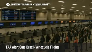 Travelers queue at Caracas airport check in as Brazil Venezuela flight cuts and an FAA warning reduce options and delay trips