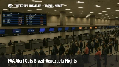 Travelers queue at Caracas airport check in as Brazil Venezuela flight cuts and an FAA warning reduce options and delay trips