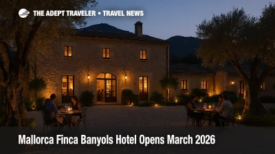Guests dine in the courtyard of Finca Banyols as the new Mallorca finca hotel opening brings five star rural luxury to the Tramuntana foothills