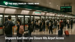 Passengers wait at Changi Airport MRT station as East West Line closure causes slower rail trips from central Singapore.