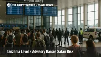 Travelers at Nyerere Airport as the Tanzania Level 3 travel advisory reshapes plans for safaris and Zanzibar beach stays