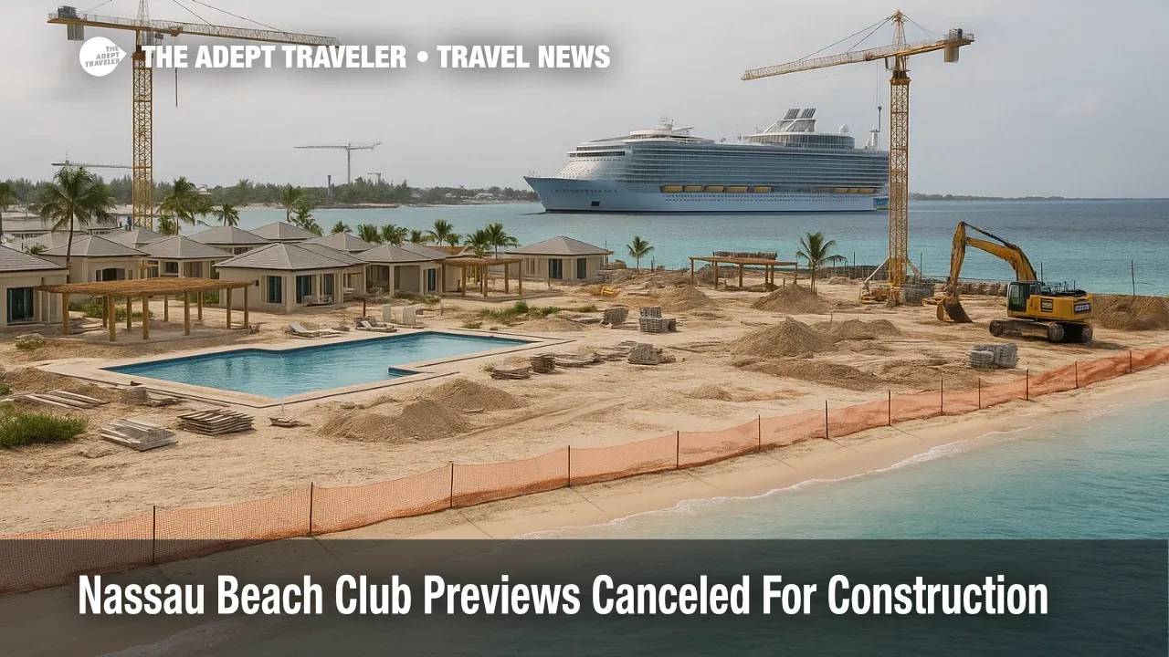 View of the under construction Nassau beach club as cruise visitors lose preview access before the December 23 opening.