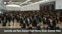 Travelers queue at Sydney Kingsford Smith as Australia New Zealand flight delays crowd the departures hall during a summer disruption wave
