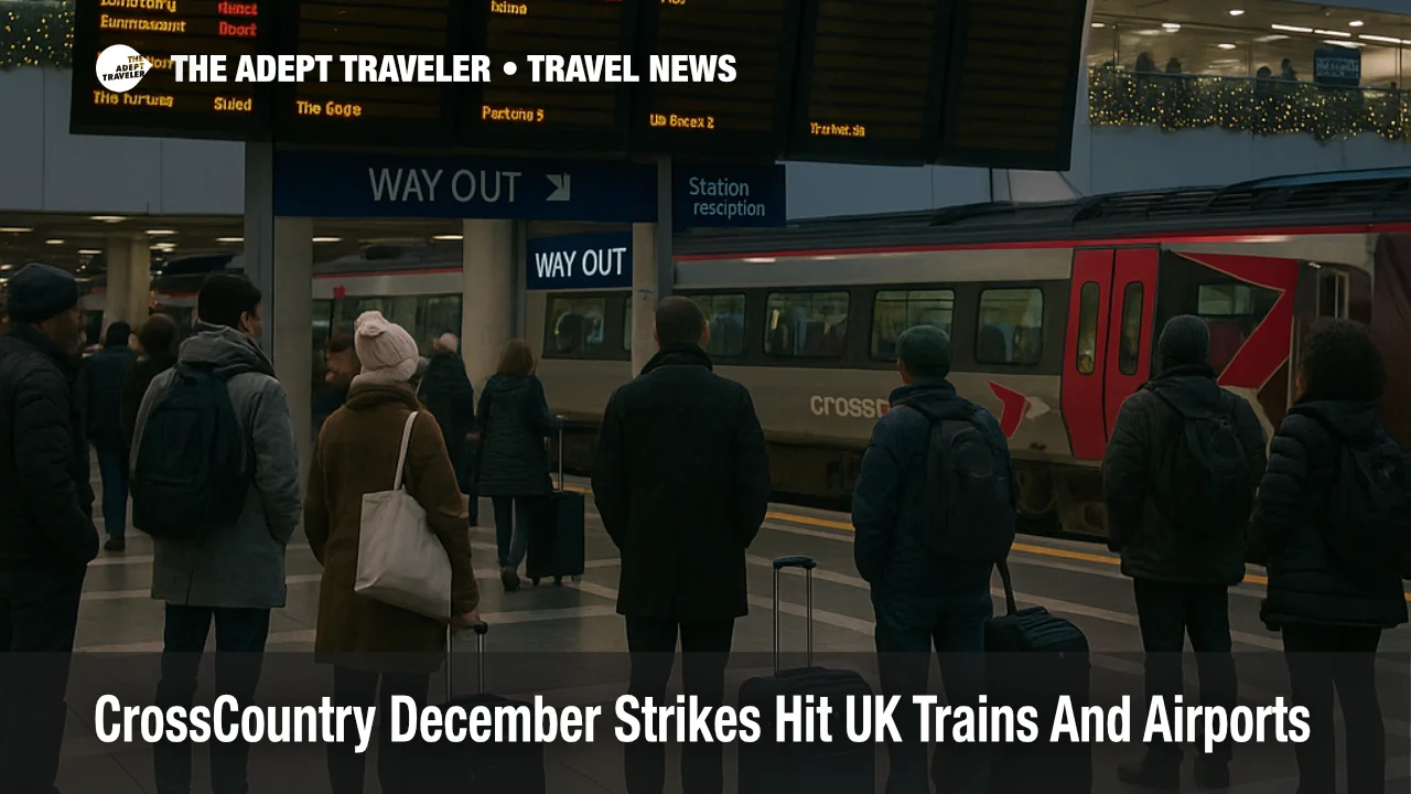 Passengers at Birmingham New Street as CrossCountry December strikes trains cut airport links and delay journeys.