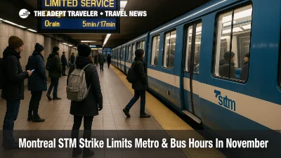 Travelers wait on a Montreal STM metro platform as limited strike service shows sparse departures during the November STM strike metro schedule.