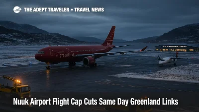 Apron at Nuuk International Airport (GOH) as Nuuk airport flight cap slows departures and stretches Greenland connections.
