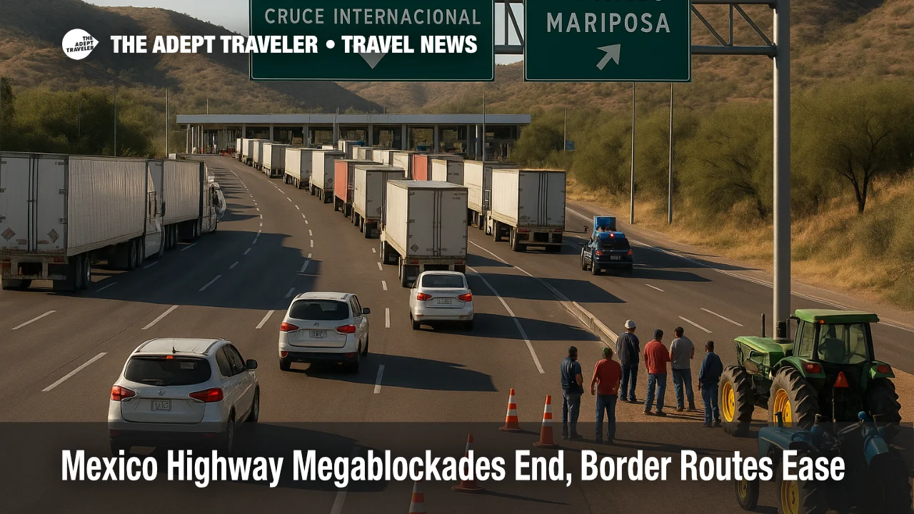 Trucks and cars approach the Mariposa crossing as Mexico highway megablockades end and traffic gradually returns to normal on the border route