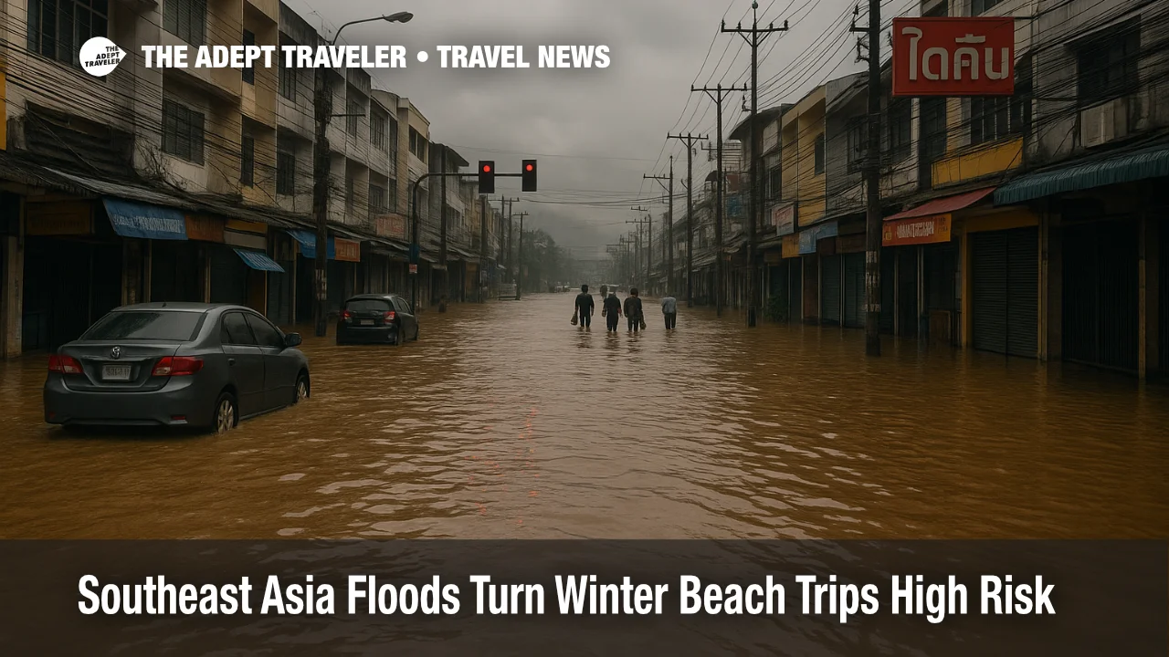 Street flooding in Hat Yai, Thailand as Southeast Asia floods winter travel plans and cuts road access to beach resorts