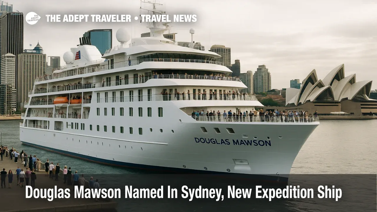 Douglas Mawson expedition ship in Sydney Harbour during its naming ceremony, showing a new small ship option for future polar and remote region cruises
