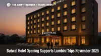 Travelers arrive at Hyatt Place Butwal hotel at dusk, using the new Butwal base to break up Lumbini trips and Gautam Buddha Airport journeys