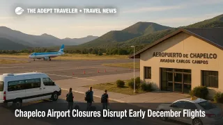 Travelers wait beside minibuses outside Aviador Carlos Campos Airport as Chapelco airport closures force rerouting of Patagonia flights and longer drives