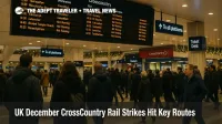 Passengers check departure boards at Birmingham New Street as CrossCountry December rail strikes disrupt long distance trains