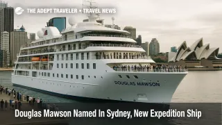 Douglas Mawson expedition ship in Sydney Harbour during its naming ceremony, showing a new small ship option for future polar and remote region cruises