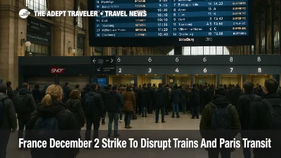 Travelers watch departure boards at Paris Gare du Nord as the France December 2 train strike disrupts regional and Paris airport bound rail services