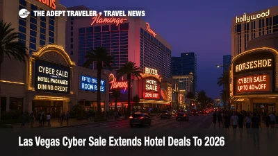 Las Vegas Strip at night where cyber sale hotel deals attract travelers outside major resorts during a short booking window.